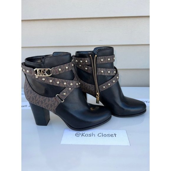 Michael Kors Kincaid Studded Logo Ankle Boot Black Brown Multi - Picture 7 of 11